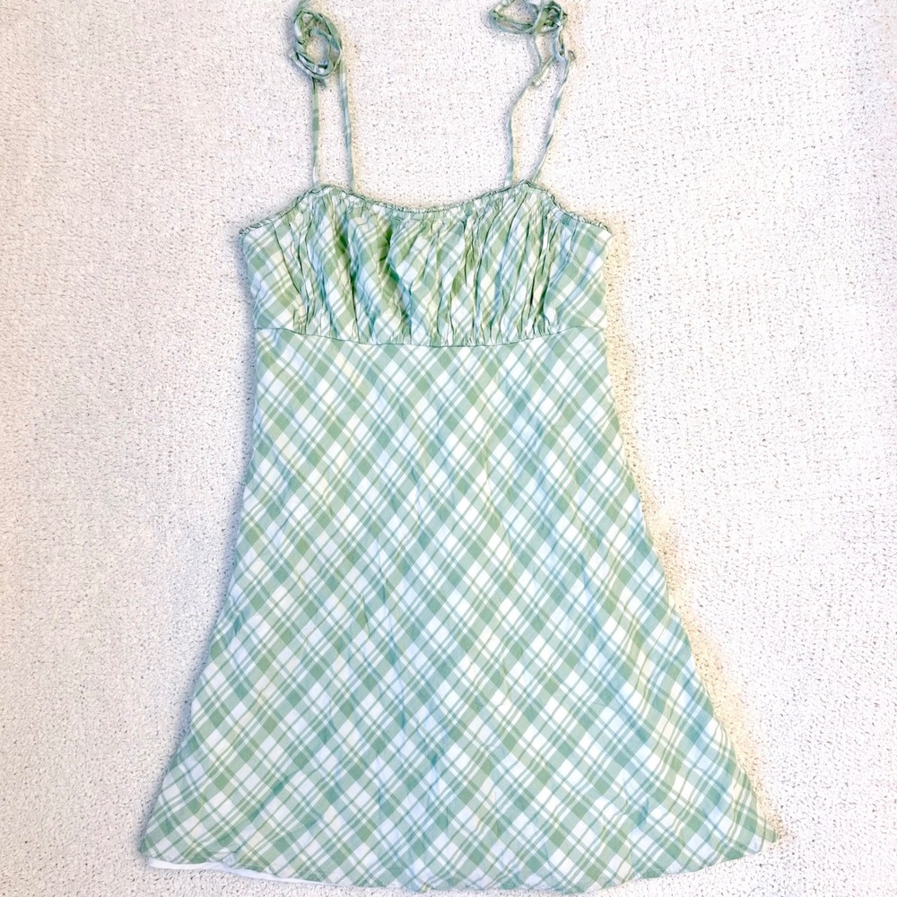 Hollister Green White Plaid Babydoll Mini Dress Y2K Size S EUC